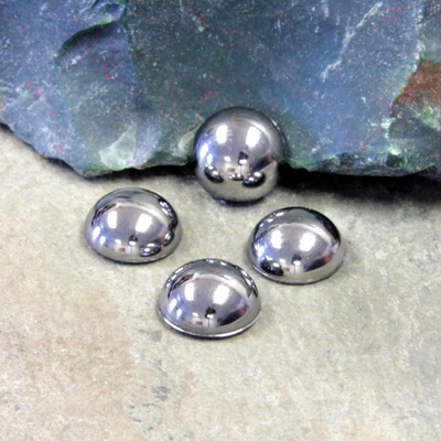 Plastic Flat Back Metalized Cabochon - Round 10MM HEMATITE