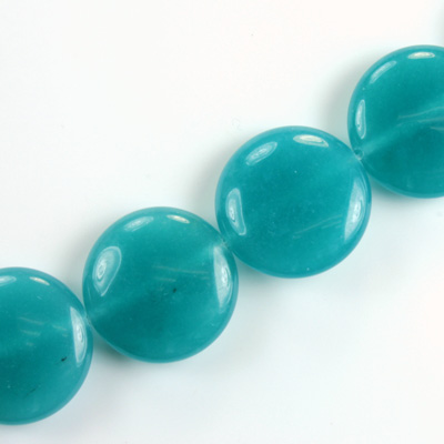 Gemstone Bead - Smooth Round Lentil 18MM Dyed QUARTZ Col. 21 TEAL