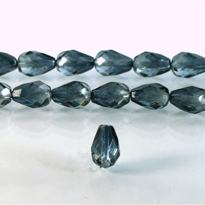 Czech Glass Fire Polish Bead - Pear 10x7MM Coated GREY-CRYSTAL 69011