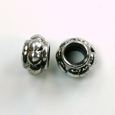 Metalized Plastic Engraved Bead -Spacer 12x8MM ANT SILVER
