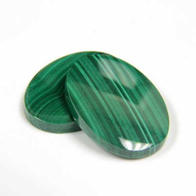 Gemstone Flat Back Single Bevel Buff Top Stone - Oval 25x18MM MALACHITE