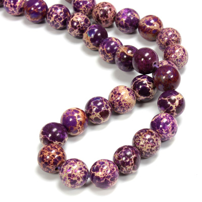 Gemstone Bead - Smooth Round 10MM SEA SEDIMENT JASPER DYED PURPLE