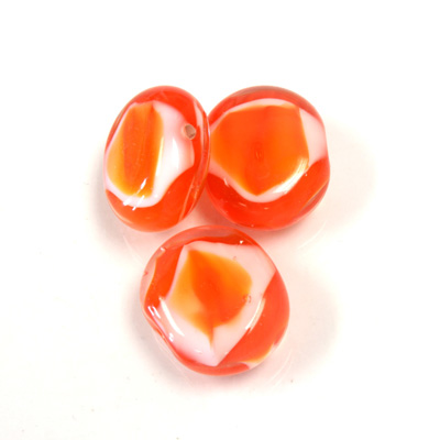 Glass Lampwork Bead - Round Coin 16MMORANGE WHITE 92169