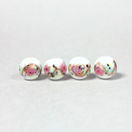 Czech Glass Lampwork Bead - Smooth Round 08MM Flower ON WHITE (0300)