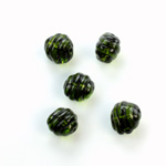 Czech Pressed Glass Engraved Bead - 09x8MM BLACK ON OLIVINE