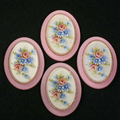 German Plastic Porcelain Decal Painting - Flowers (2051) Oval 40x30MM MATTE CRYSTAL ON ROSE