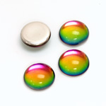 Glass Medium Dome Foiled Cabochon - Round 13MM Coated IRIDIS