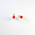 Pressed Glass Bead with 1 Brass Loop - Round 04MM RED/Brass