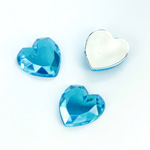 Plastic Flat Back Foiled Rose Cut Rhinestone - Heart 15.5MM AQUA