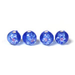 Czech Glass Lampwork Bead - Round 08MM Flower ON SAPPHIRE with SILVER FOIL