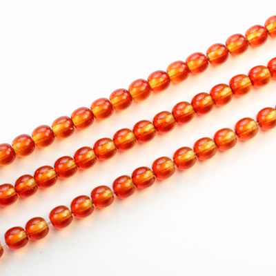 Czech Pressed Glass Bead - Smooth 2-Tone Round 04MM COATED ORANGE-YELLOW 64815