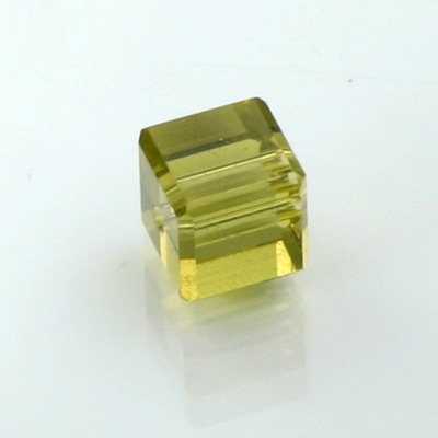 Chinese Cut Crystal Bead 18 Facet - Cube 06x6MM LT OLIVINE