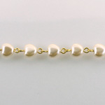 Linked Bead Chain Rosary Style -with Glass Pearl Smooth Bead - Heart 6MM CREME-GOLD