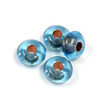 Czech Pressed Glass Bead - Round Rondelle Pony 06x11MM AQUA COPPER LINE