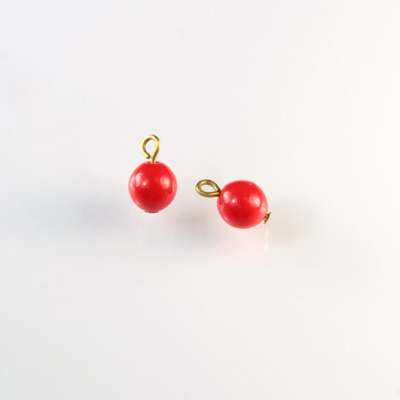 Pressed Glass Bead with 1 Brass Loop - Round 06MM RED/Brass