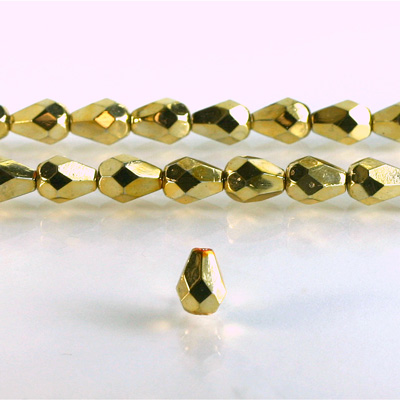 Czech Glass Fire Polish Bead - Pear 08x6MM Full Coated AURUM 97487