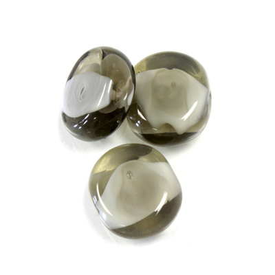 Glass Lampwork Bead - Round Coin 16MMBLACK DIAMOND WHITE 92175
