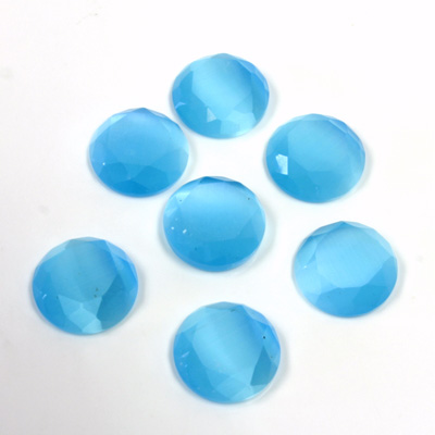 Fiber-Optic Flat Back Stone with Faceted Top and Table - Round 09MM CAT'S EYE AQUA