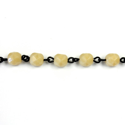 Linked Bead Chain Rosary Style with Glass Fire Polish Bead - Round 6MM DK IVORY-JET