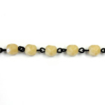 Linked Bead Chain Rosary Style with Glass Fire Polish Bead - Round 6MM DK IVORY-JET