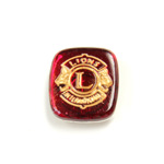 Glass Flat Back Intaglio Lions Club Cushion Antique 16x14MM GOLD ON RUBY Foiled