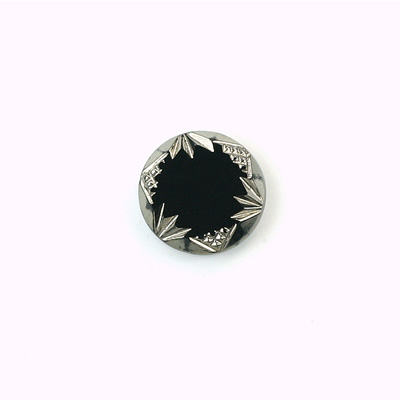 Glass Flat Back Engraved Intaglio - Round 13.5MM SILVER on JET