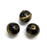Plastic Engraved Bead -  Gold Tapestry Round 16MM BLACK