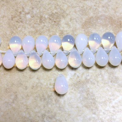 Czech Pressed Glass Pendant - Smooth Drop 9x6MM WHITE OPAL