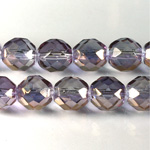 Czech Glass Fire Polish Bead - Round 12MM 1/2 Coated CRYSTAL/PURPLE