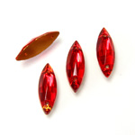 Glass Flat Back 2-Hole Sew-On Stone - Navette 14x5MM RUBY