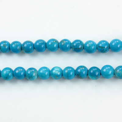 Gemstone Bead - Smooth Round 1.5MM Diameter Hole 06MM HOWLITE DYED TURQUOISE