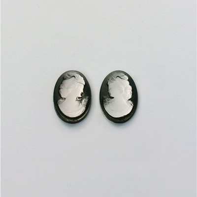 German Glass Cameo Woman Oval 14x10MM MATTE CRYSTAL ON JET