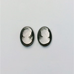 German Glass Cameo Woman Oval 14x10MM MATTE CRYSTAL ON JET
