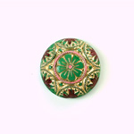 Glass Flat Back Mosaic Hand Painted Stone Round 18MM GOLD & RED on GREEN