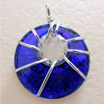 Glass Lampwork Wire-Wrapped Pendant - Round Creole  52MM DARK BLUE SILVER