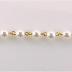 Linked Bead Chain Rosary Style with Glass Pearl Bead - Round 6MM WHITE-GOLD