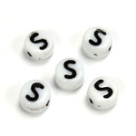 Czech Pressed Glass Engraved Bead - Alphabet 6MM BLACK ON WHITE