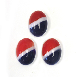 Glass Medium Dome Cabochon - AMERICANA Oval 14x10MM STRIPED - RED,WHITE, BLUE