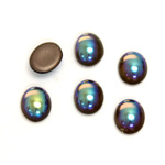 Glass Medium Dome Foiled Cabochon - Coated Oval 10x8MM BLACK DIAMOND AB