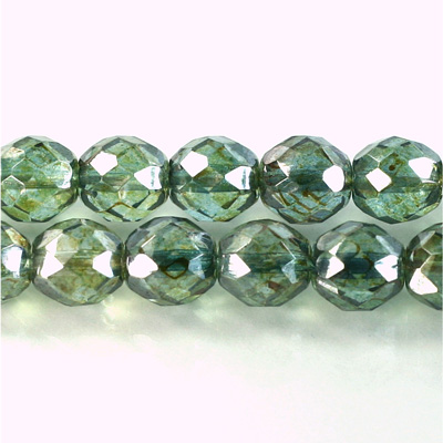 Czech Glass Fire Polish Bead - Round 10MM LUMI COATED GREEN