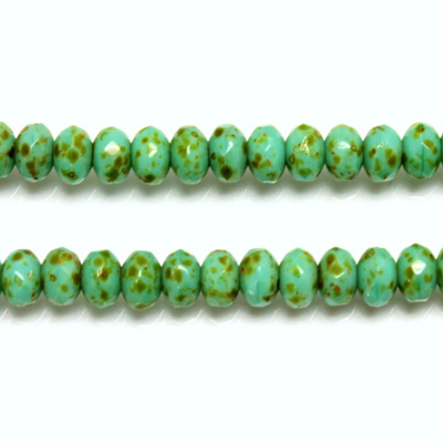 Czech Glass Fire Polish Bead - Rondelle Donut 05x3MM TURQUOISE with DIFFUSION