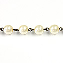 Linked Bead Chain Rosary Style with Glass Pearl Bead - Round 8MM CREME-ROMAN OX