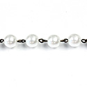 Linked Bead Chain Rosary Style with Glass Pearl Bead - Round 8MM WHITE-ROMAN OX