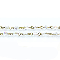 Linked Bead Chain Rosary Style with Crystal Bead - Bicone 4MM CRYSTAL AB-Brass