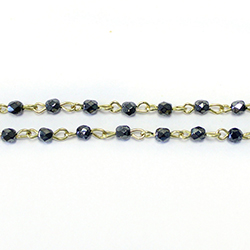 Linked Bead Chain Rosary Style with Glass Fire Polish Bead - Round 3MM HEMATITE-Brass