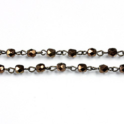 Linked Bead Chain Rosary Style with Glass Fire Polish Bead - Round 4MM ANTIQUE COPPER-ROMAN Brass OX