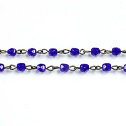 Linked Bead Chain Rosary Style with Glass Fire Polish Bead - Round 4MM COBALT-ROMAN Brass OX
