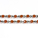 Linked Bead Chain Rosary Style with Glass Fire Polish Bead - Round 4MM CORNELIAN-ROMAN Brass OX