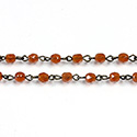 Linked Bead Chain Rosary Style with Glass Fire Polish Bead - Round 4MM CORNELIAN-ROMAN Brass OX