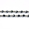 Linked Bead Chain Rosary Style with Glass Fire Polish Bead - Round 4MM JET TRAVERTINE-ROMAN Brass OX